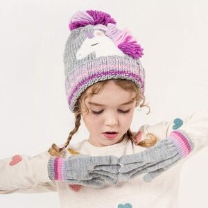 Girls Unicorn Beanie and Glove Set